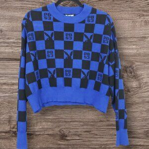 Playboy Blue and Black Cropped Sweater Size Medium